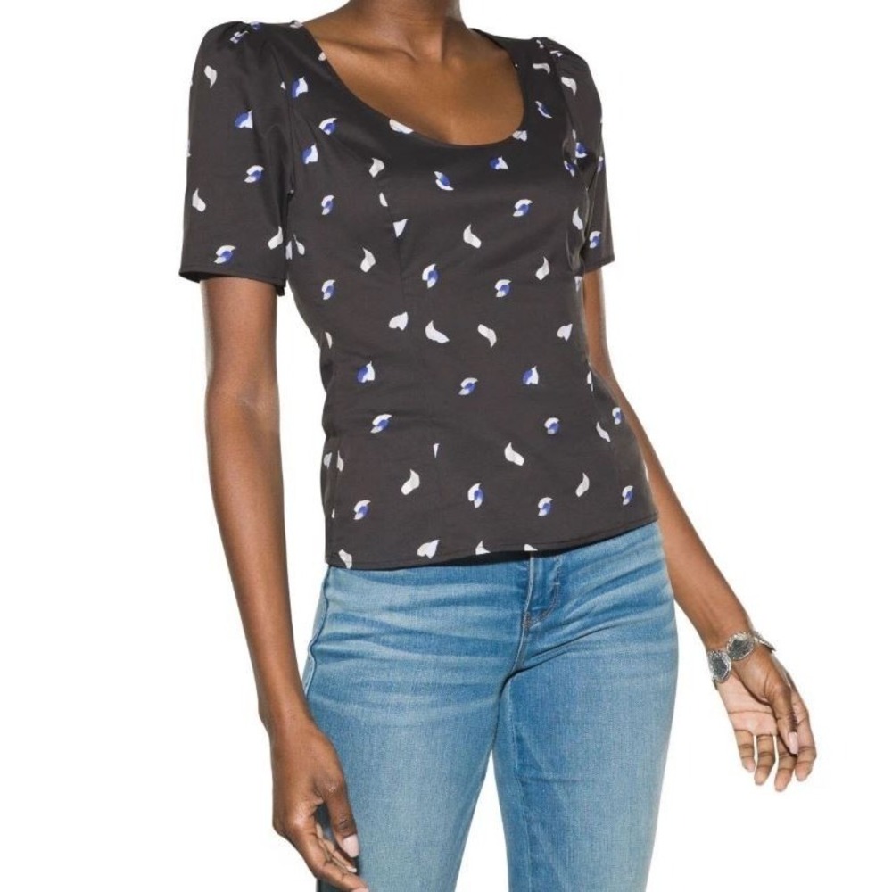 White House Black Market WHBM poplin top shirt womens sz 2 black $59